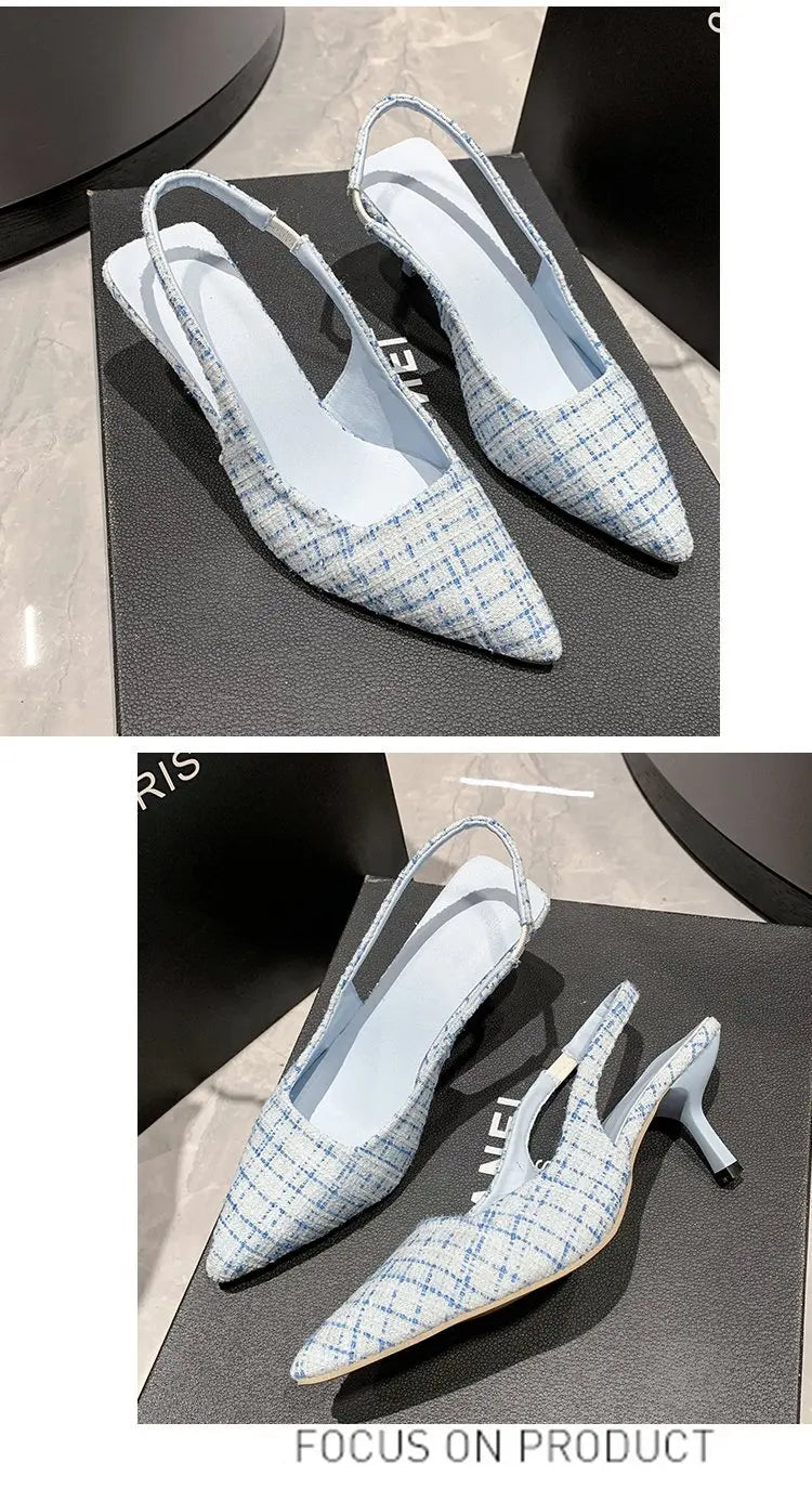 Elegant Blue Pointed Toe Slingback Pumps for Women