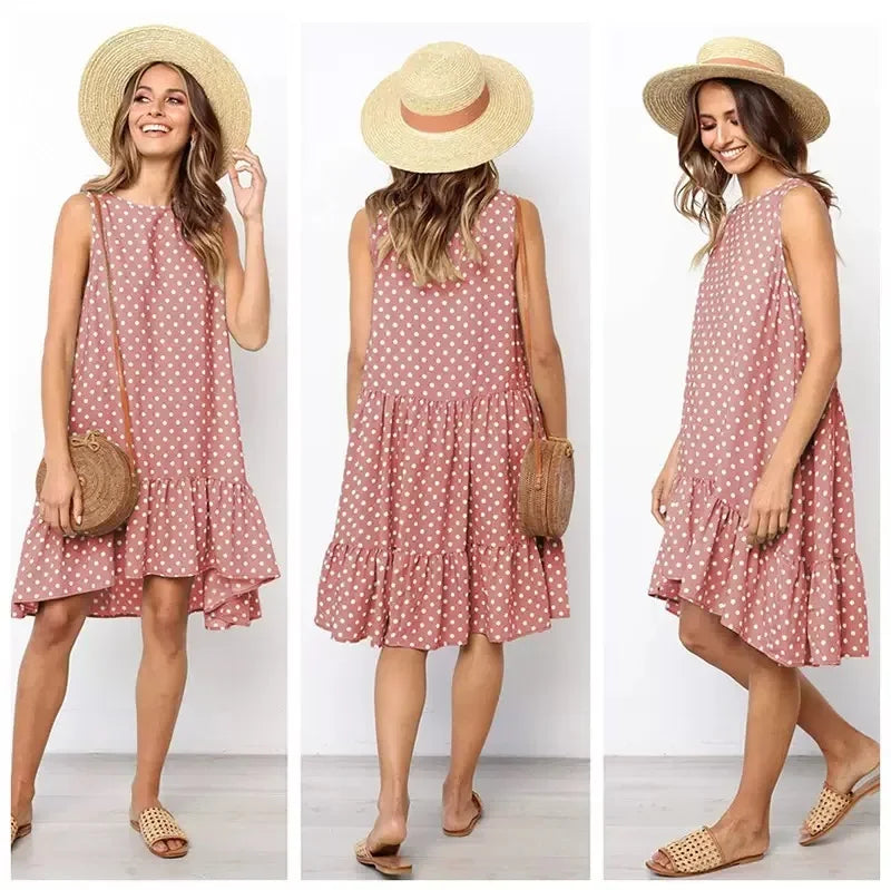 Summer Bohemian Dot Print Backless V Neck Dress For Women