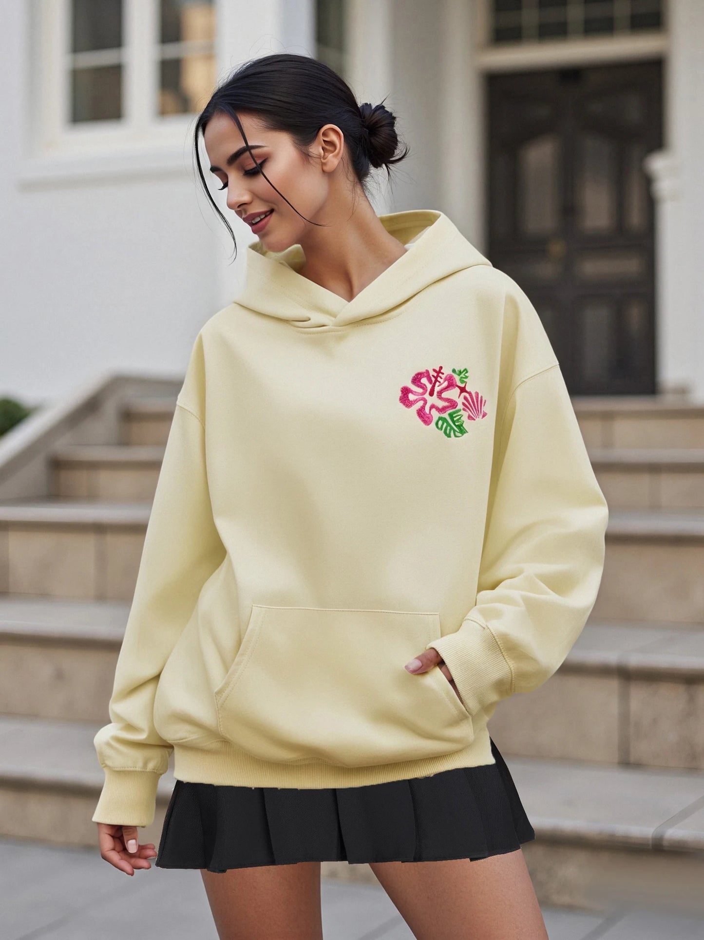 Women's Spring Autumn Hooded Sweatshirt Long Sleeve Pattern Embroidery Hoodie Pullover