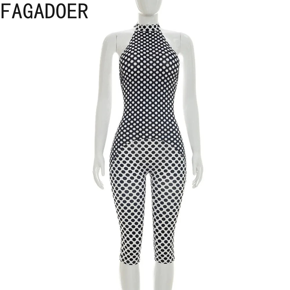 Patchwork Polka Dot Halter Bodycon Romper for Women