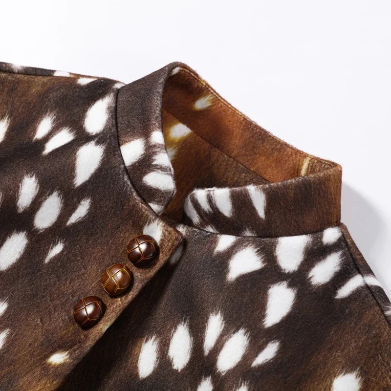 Fitted Vintage Leopard Patchwork Faux Fur Coat for Women