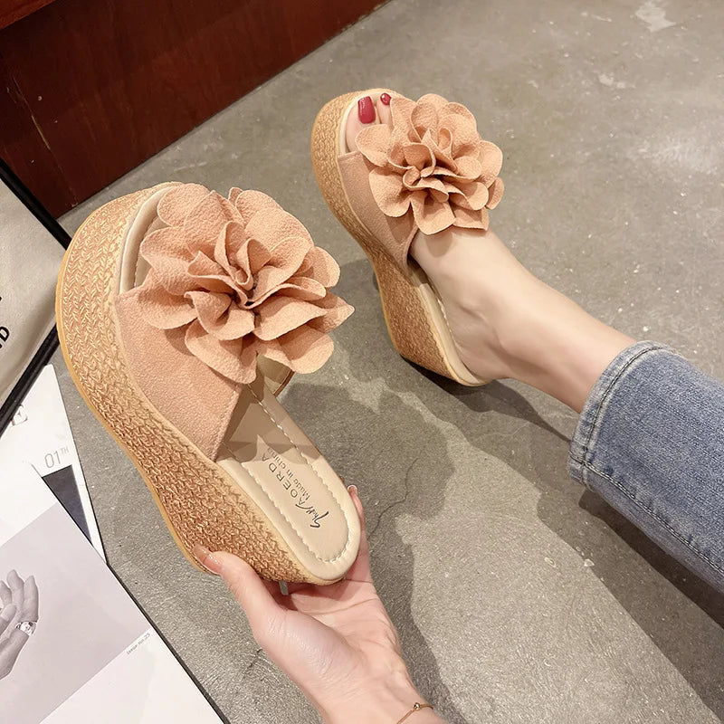 Floral Print Platform Wedge Sandals
