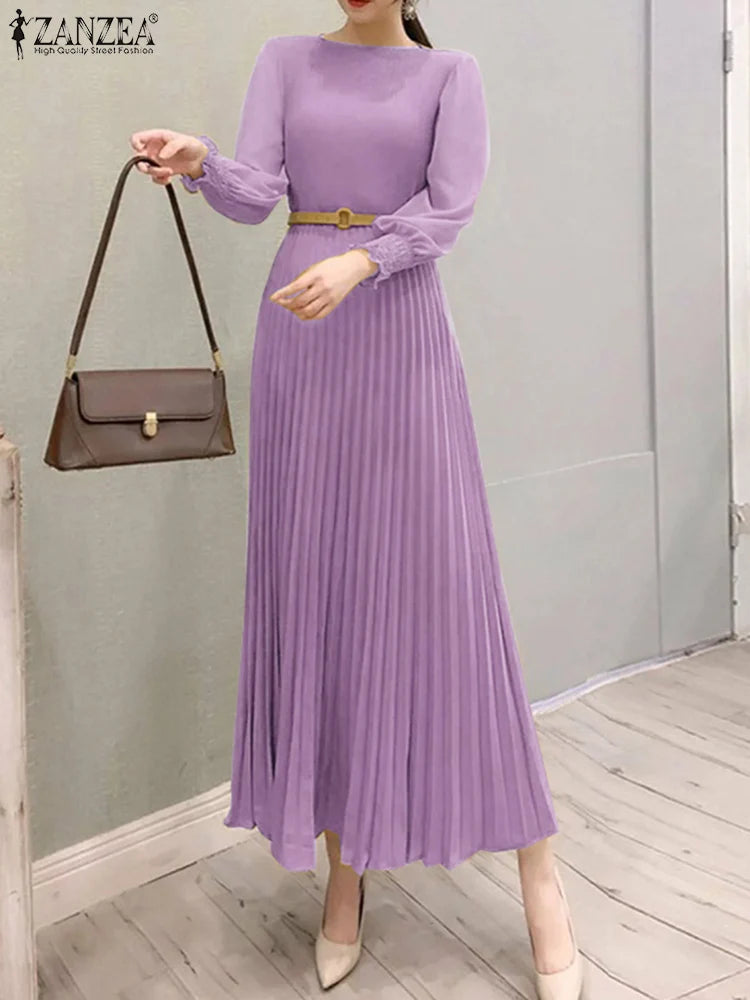 Pleated Lantern Sleeve Maxi Dress