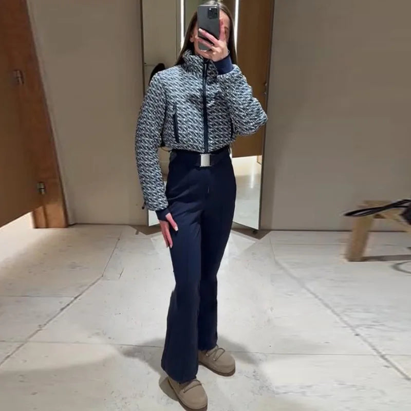 High Waist Full Zip Hooded Windproof Ski Jumpsuit For Women