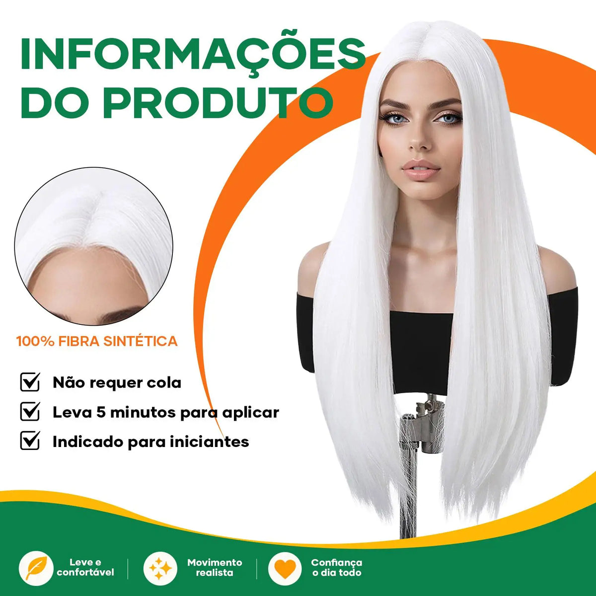 Long Straight White Synthetic Wig With Center Part for Women