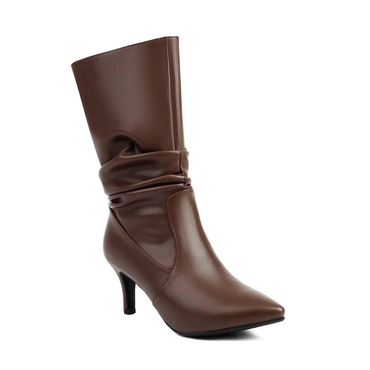 Metallic Pleated Pointed Toe Mid-Calf Stiletto Boots for Women