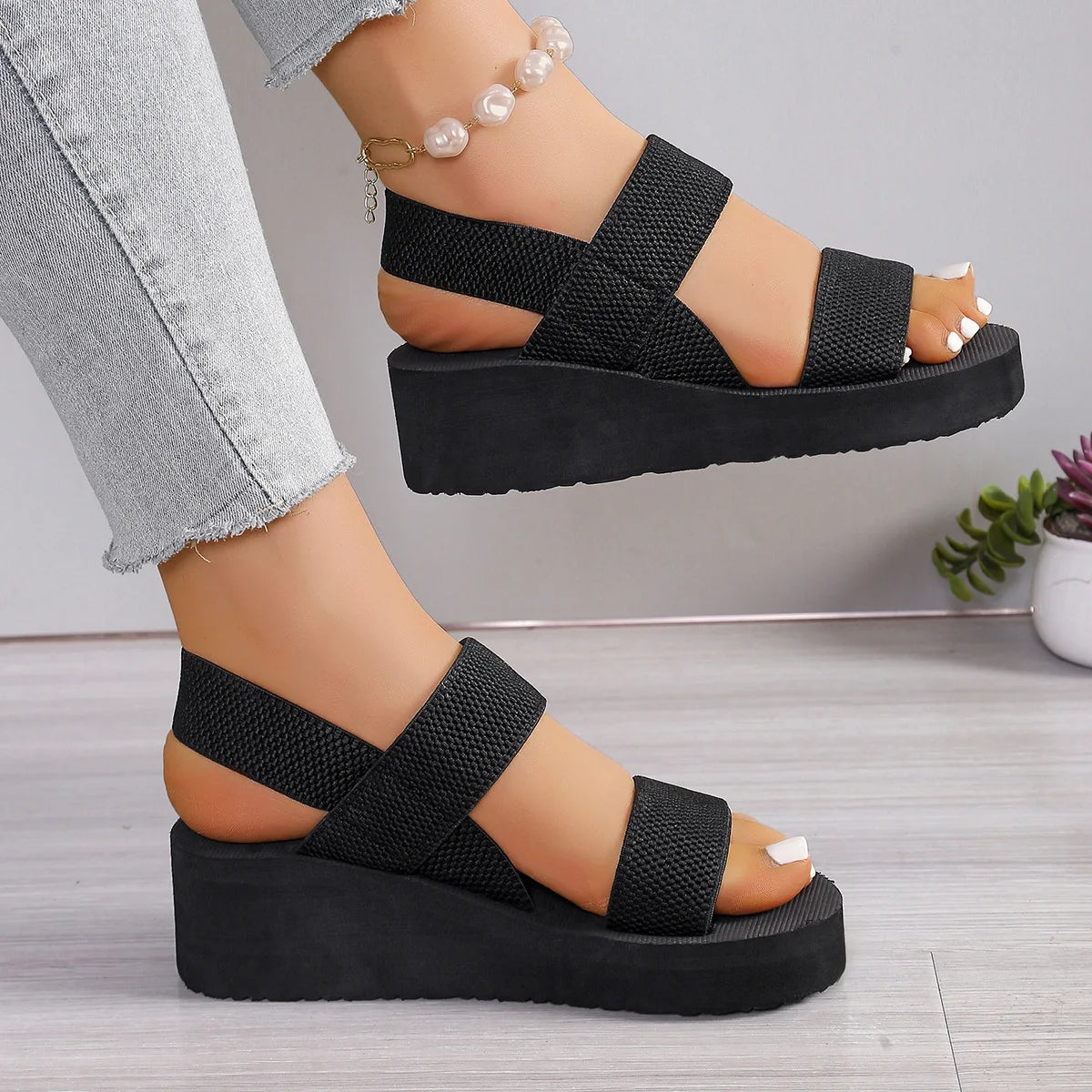 Thick Bottom Slingback Wedge Sandals