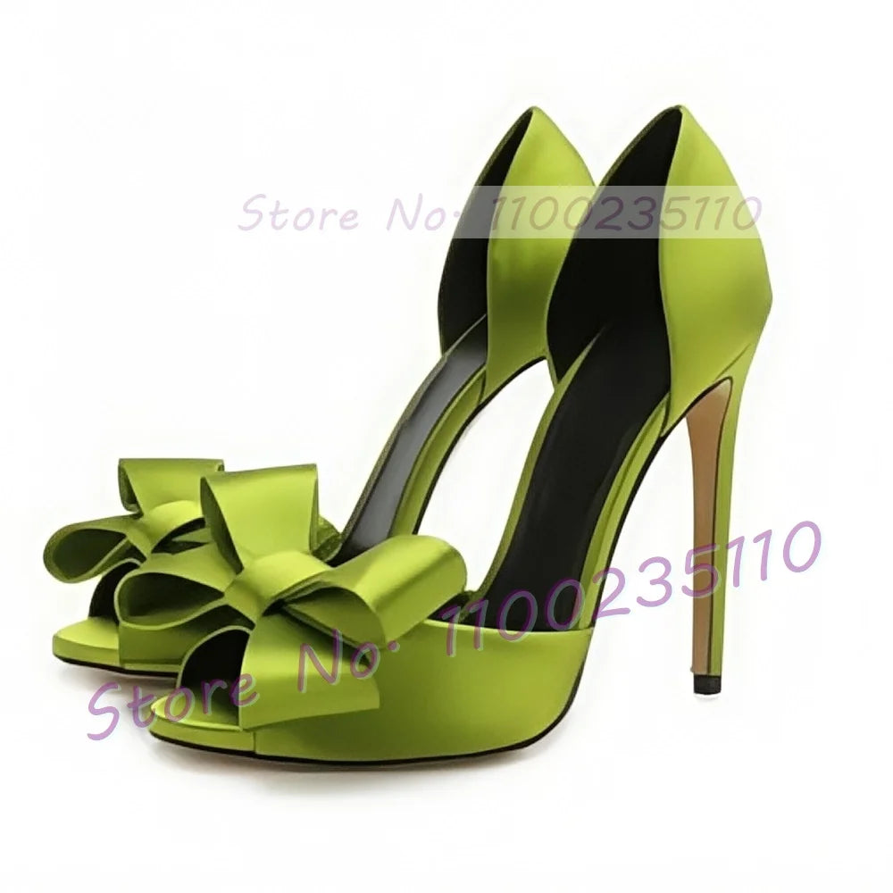 Elegant Rose Red Satin Bowknot Peep Toe Pumps for Women