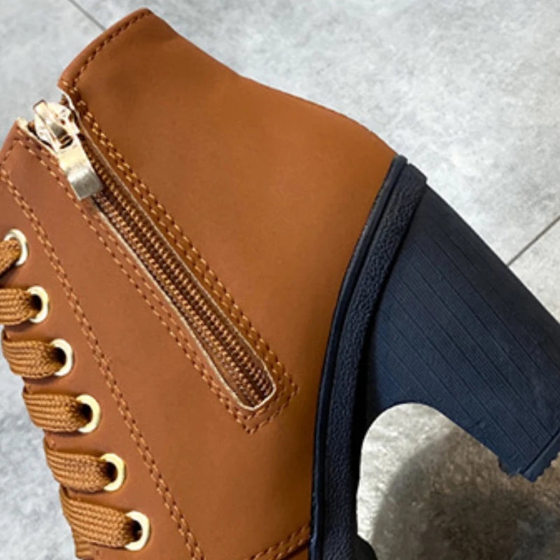 Lace-Up Platform Ankle Boots With Square Heels for Women