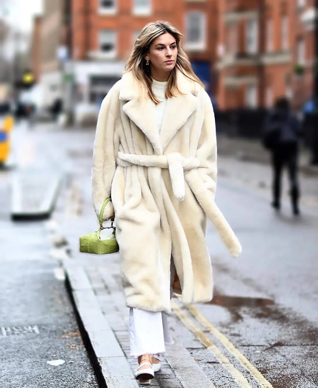 Long Belted Faux Fur Winter Coat