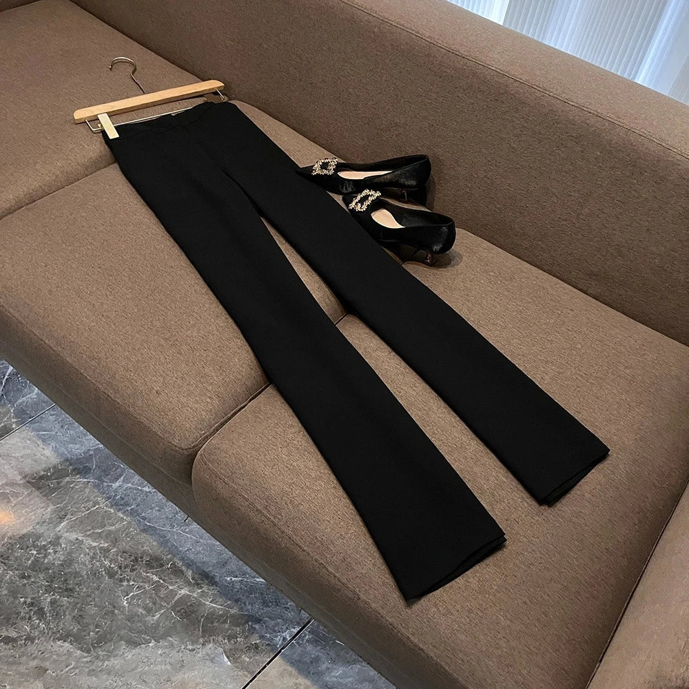 TWOTWINSTYLE Design Sense Solid Two Piece Sets For Women V Neck Long Sleeve Top High Waist Chic Set Female Fashion New KSE542686
