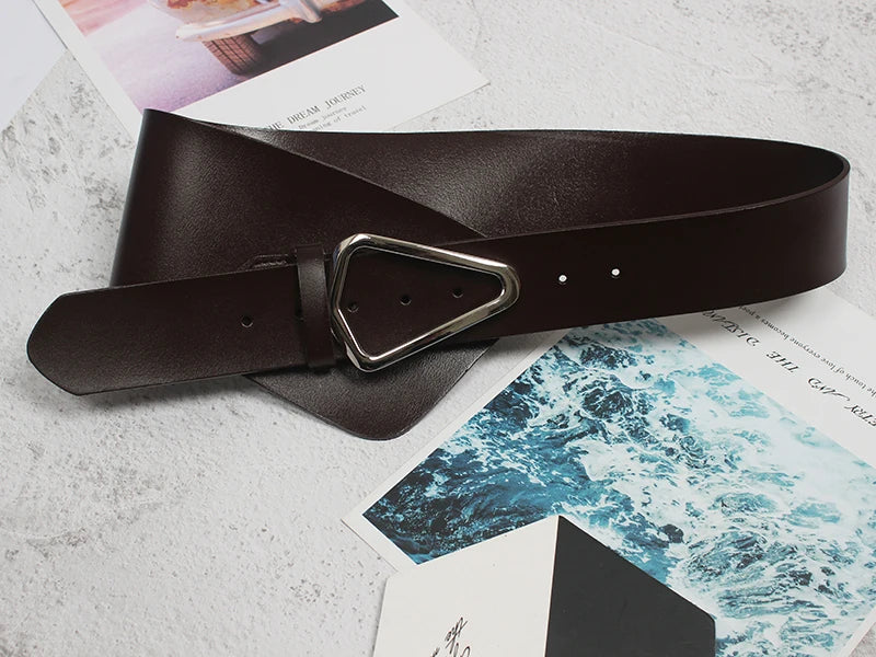 [EAM]  Irregular Genuine Leather Wide Multicolor Belt Personality Women New Fashion Tide All-match Spring Autumn 2025 1DD3996