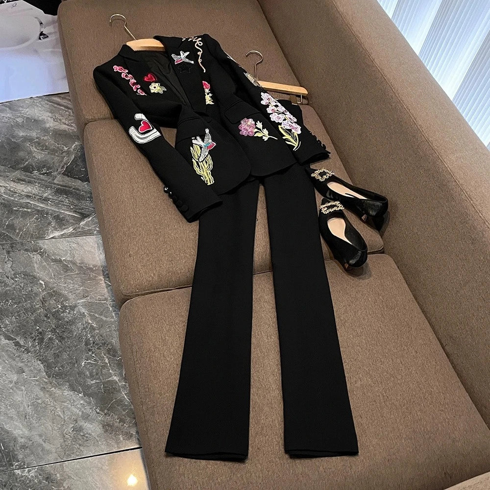 TWOTWINSTYLE Design Sense Solid Two Piece Sets For Women V Neck Long Sleeve Top High Waist Chic Set Female Fashion New KSE542686
