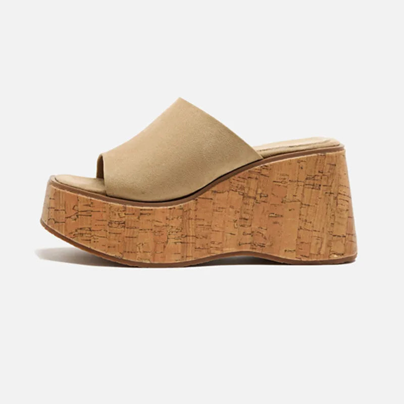 Platform Wood Grain Sandals with Wedge Heels Open Toe for Women
