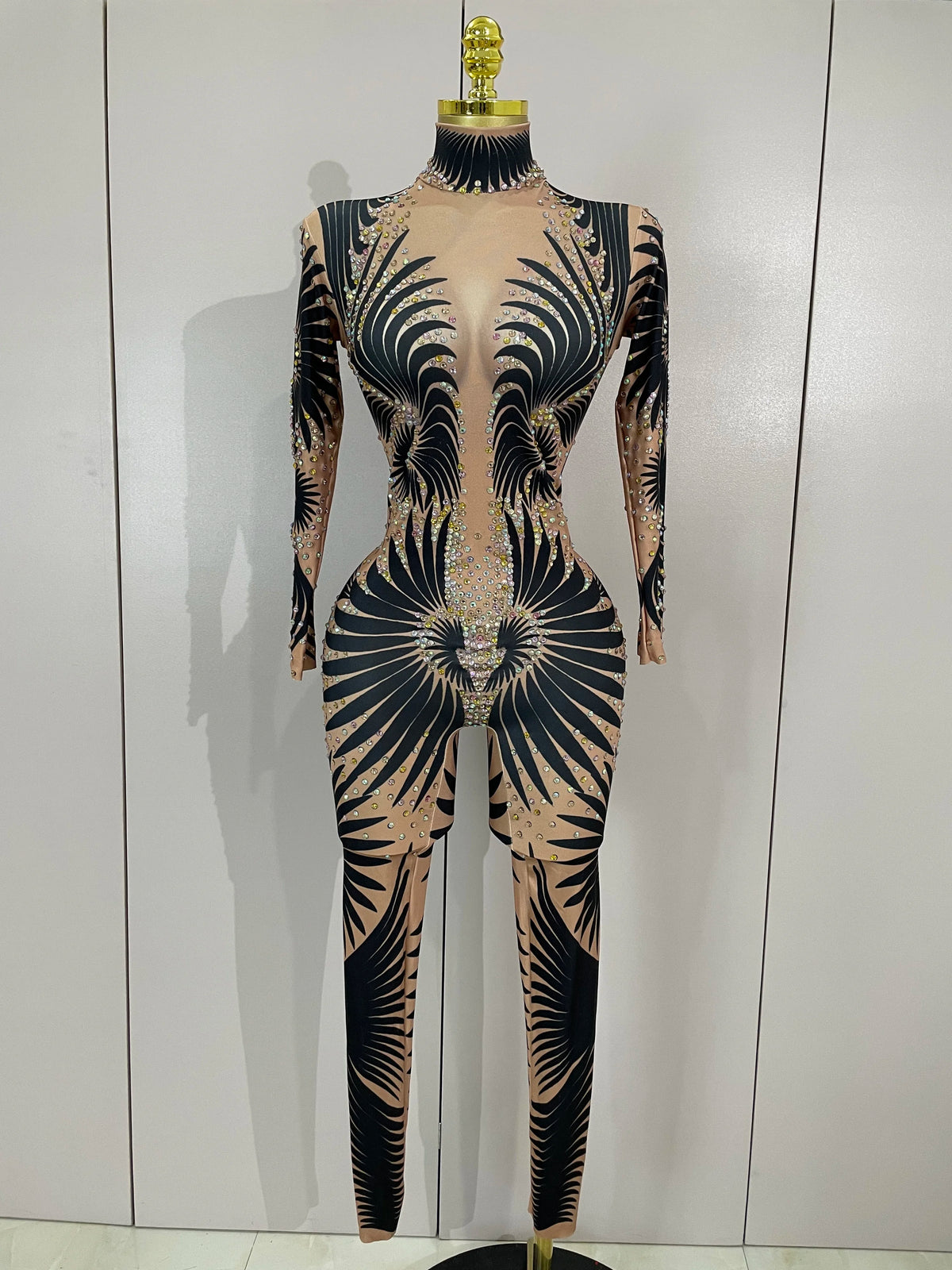 STOCK Stage Costume Sparkly Diamond Women Sexy Mesh Jumpsuit Nightclub Bar Party Show Gogo Dancer Clothing Drag Queen Outfit