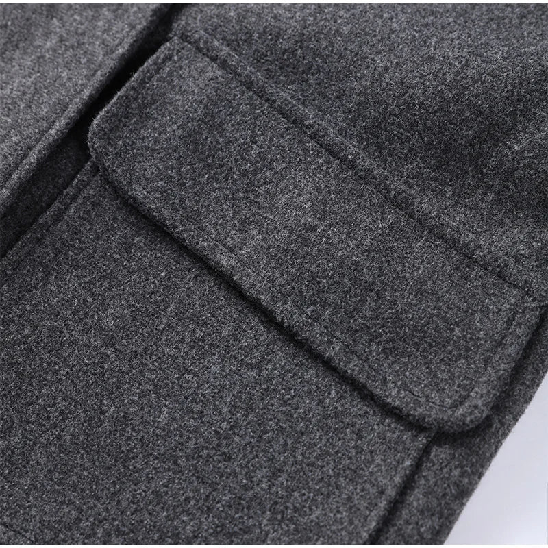 Solid Double Breasted Stand Collar Long Sleeve Overcoat for Women
