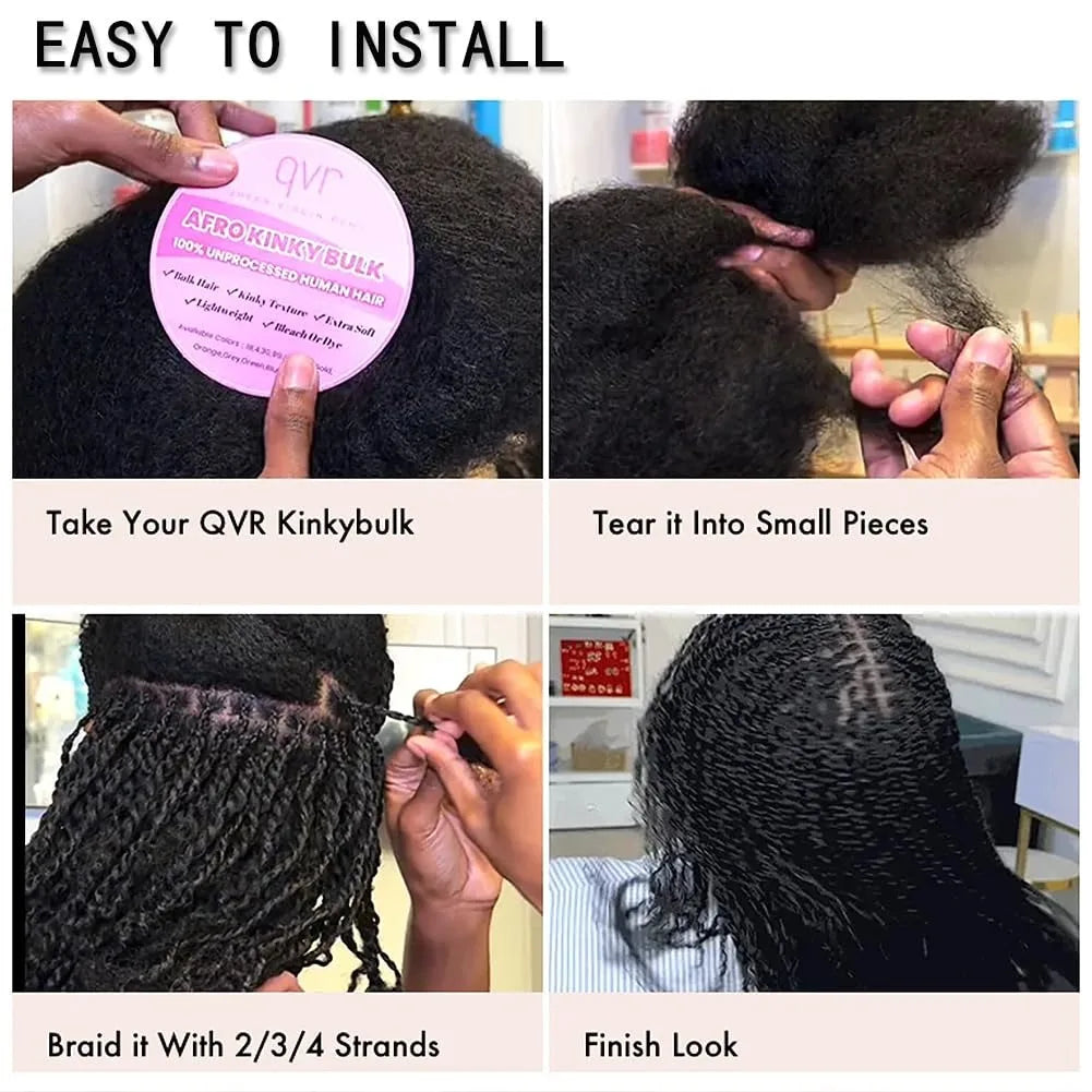 Premium Afro Kinky Bulk Human Hair Extensions for Women