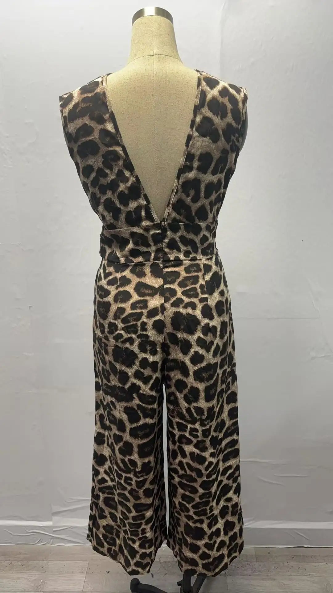 Leopard Print Sleeveless Wide Leg Jumpsuit for Women