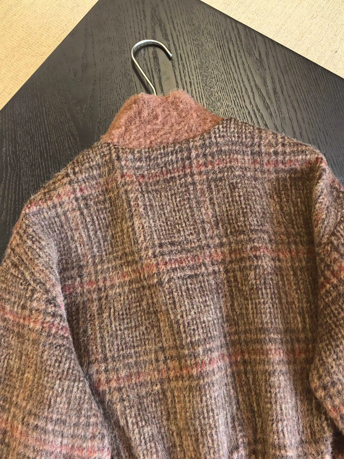 Vintage Plaid Wool Blend Stand Collar Jacket for Women