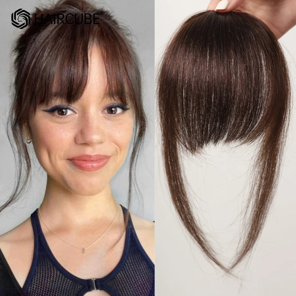Natural Brown Remy Hair Clip In Bangs With Temples For Women