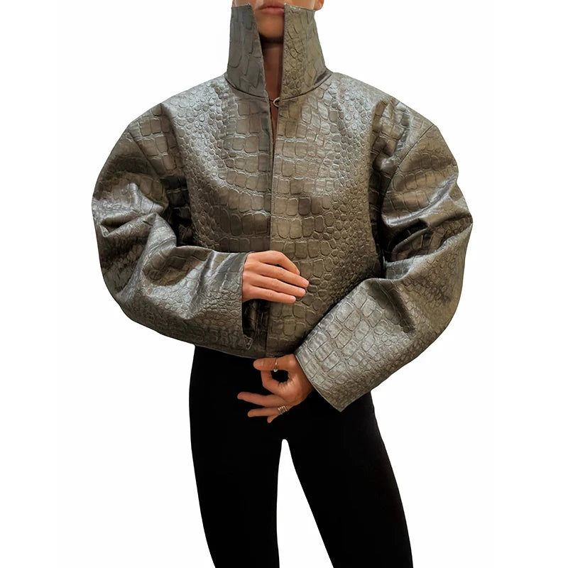 Slim Fit Single Breasted Faux Leather Jacket for Women