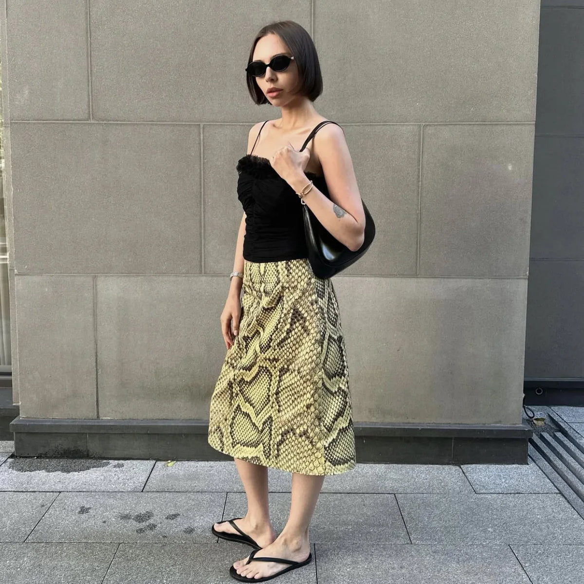 Snake Print High Waist Slim Fit Midi Skirt for Women