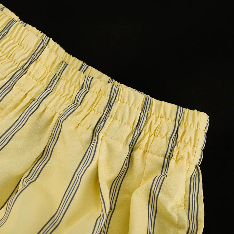 Long Sleeve Crop Top Striped Two Piece Shorts Set for Women