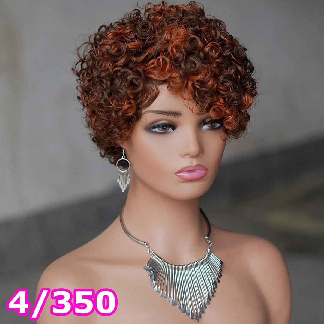 Short Curly Pixie Cut Brazilian Human Hair Wig for Women