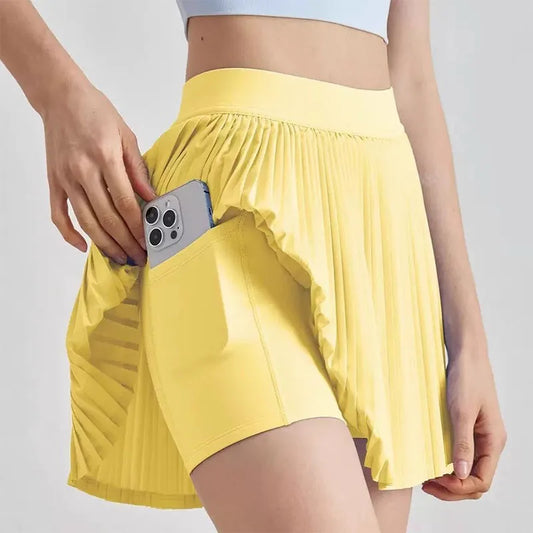 New Summer Running Shorts Built-in Side Pocket False 2 Pieces Tennis Mini Skirt Cooling Quick Dry Breathable Yoga Skirt Women