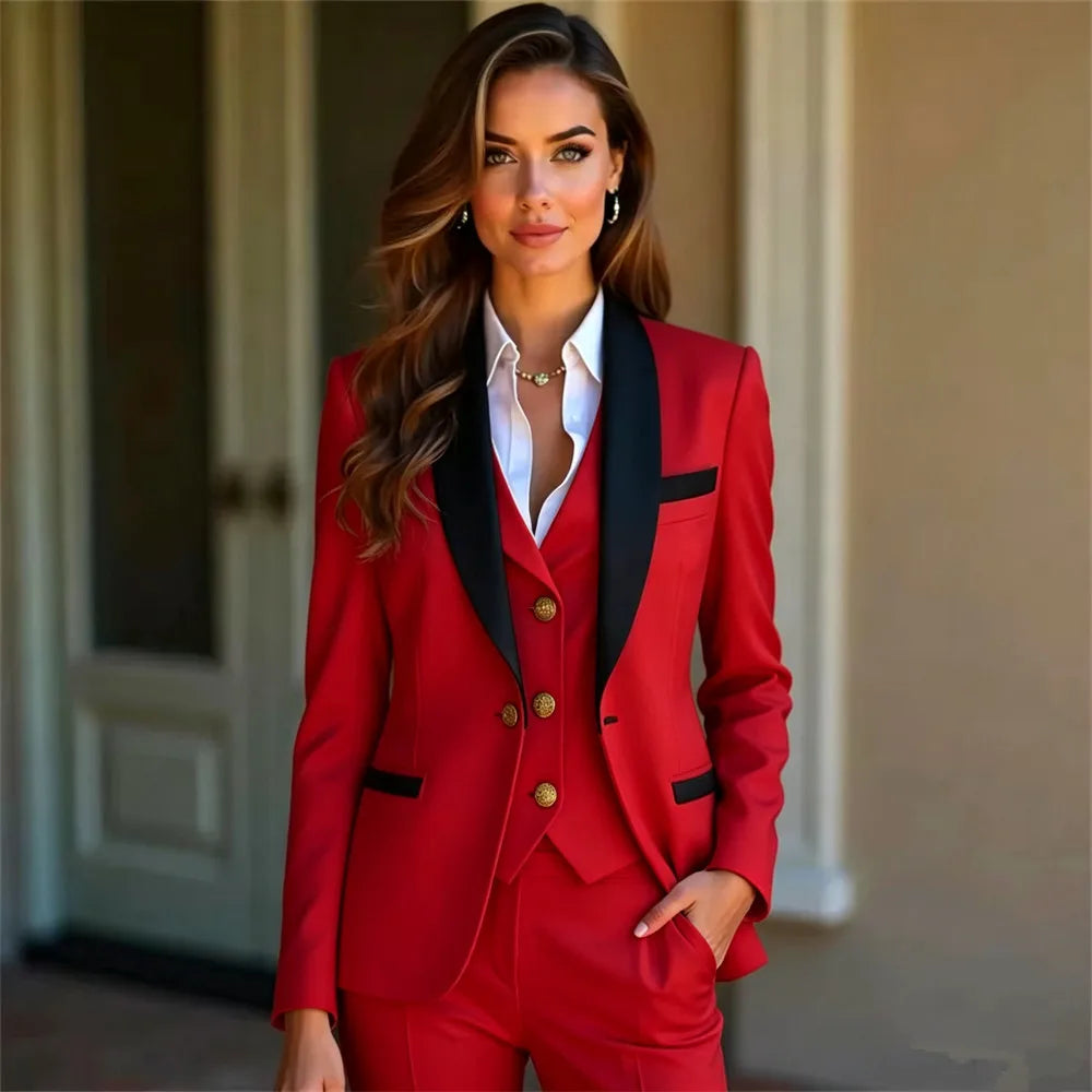 Women’s 3-Piece Suit Women Tuxedo Suit Blazer Dress Prom Slim Fit Formal Office Lady Blazer Set (Jacket+Vest+Pants)
