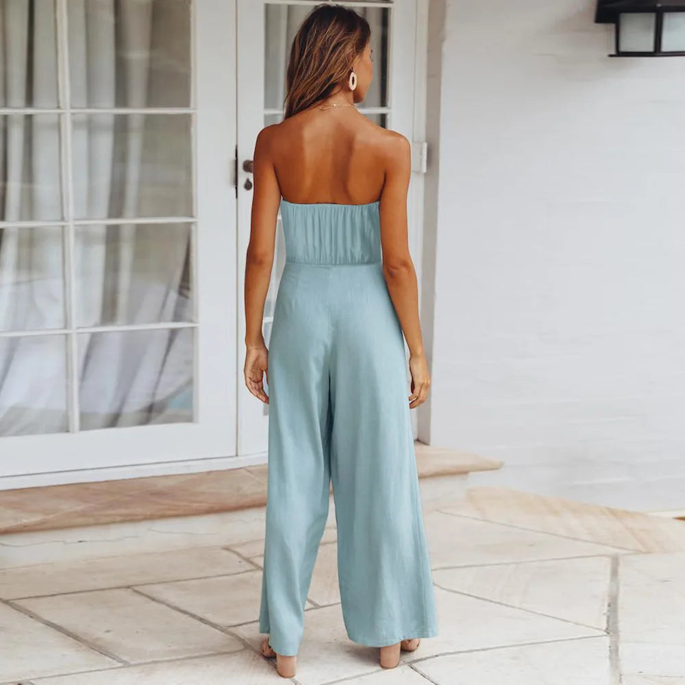 Casual Backless Slim Suspenders Straight Jumpsuit for Women