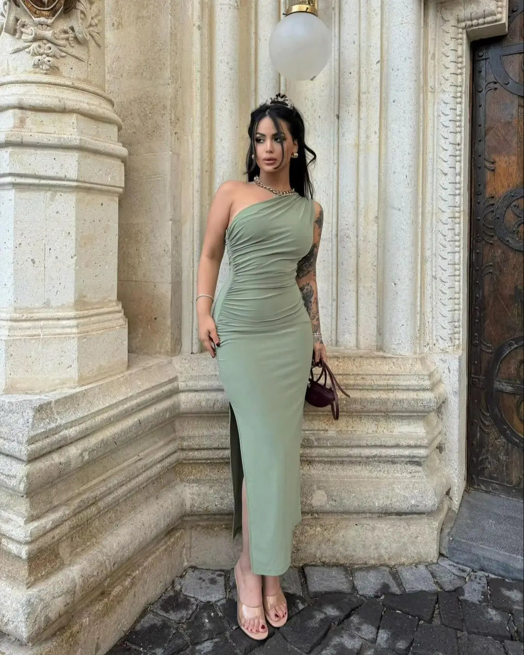 Summer Fashion Sexy Maxi Dress Women New Split Sleeveless Backless Slim Dress Fashion Off Shoulder Club Elegant Party Maxi Dres