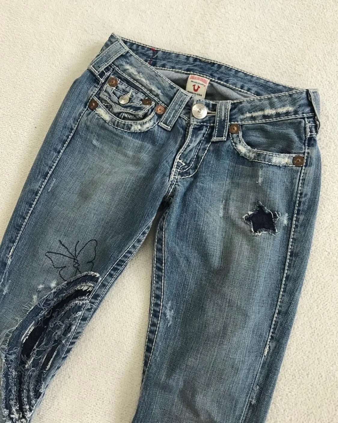 Crown Embroidered Microflare Jeans