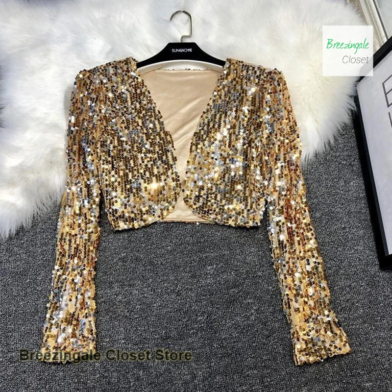 Elegant French Style Short Sequined Jacket For Women