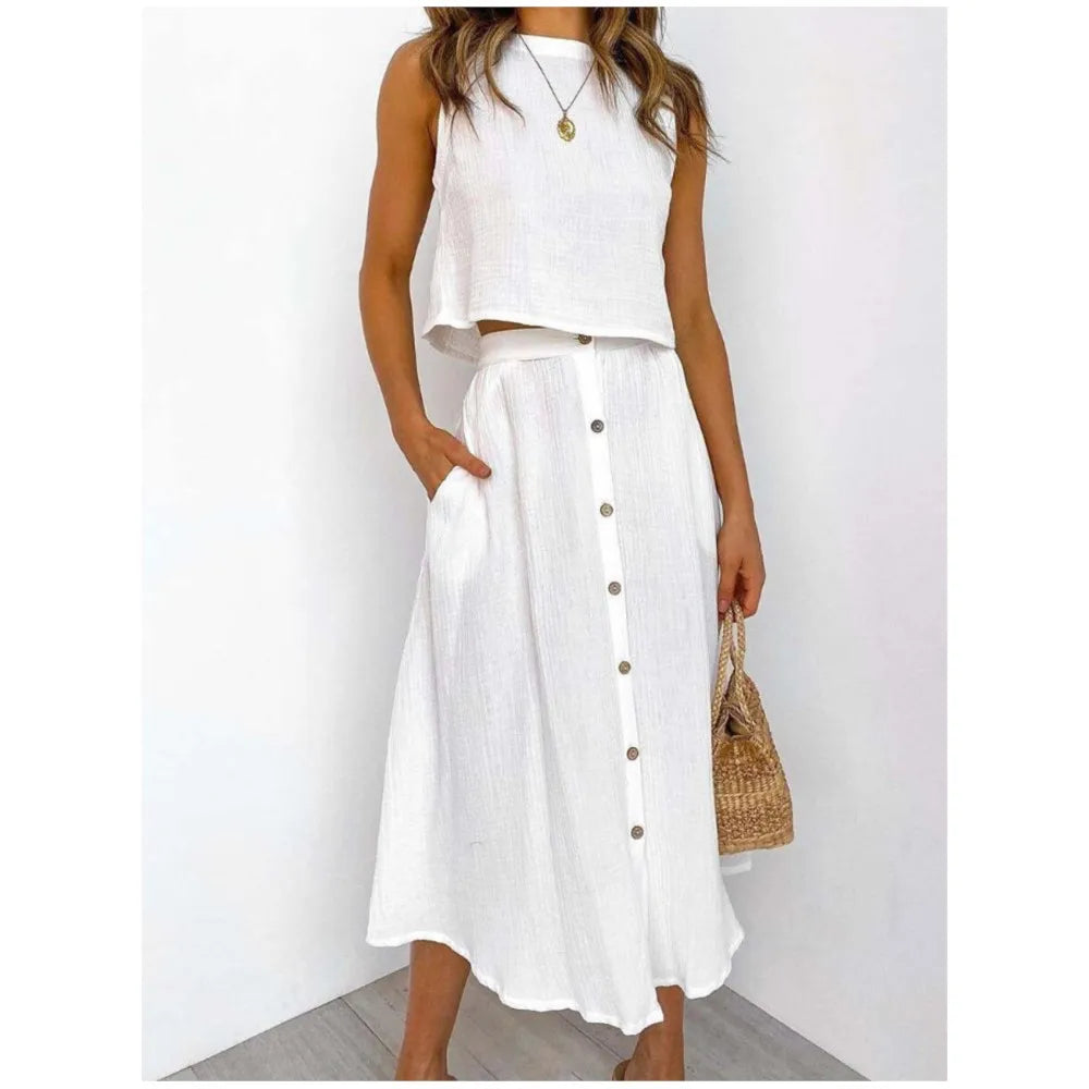 Double Layer Casual Elegant O Neck Vest And Skirt Set for Women