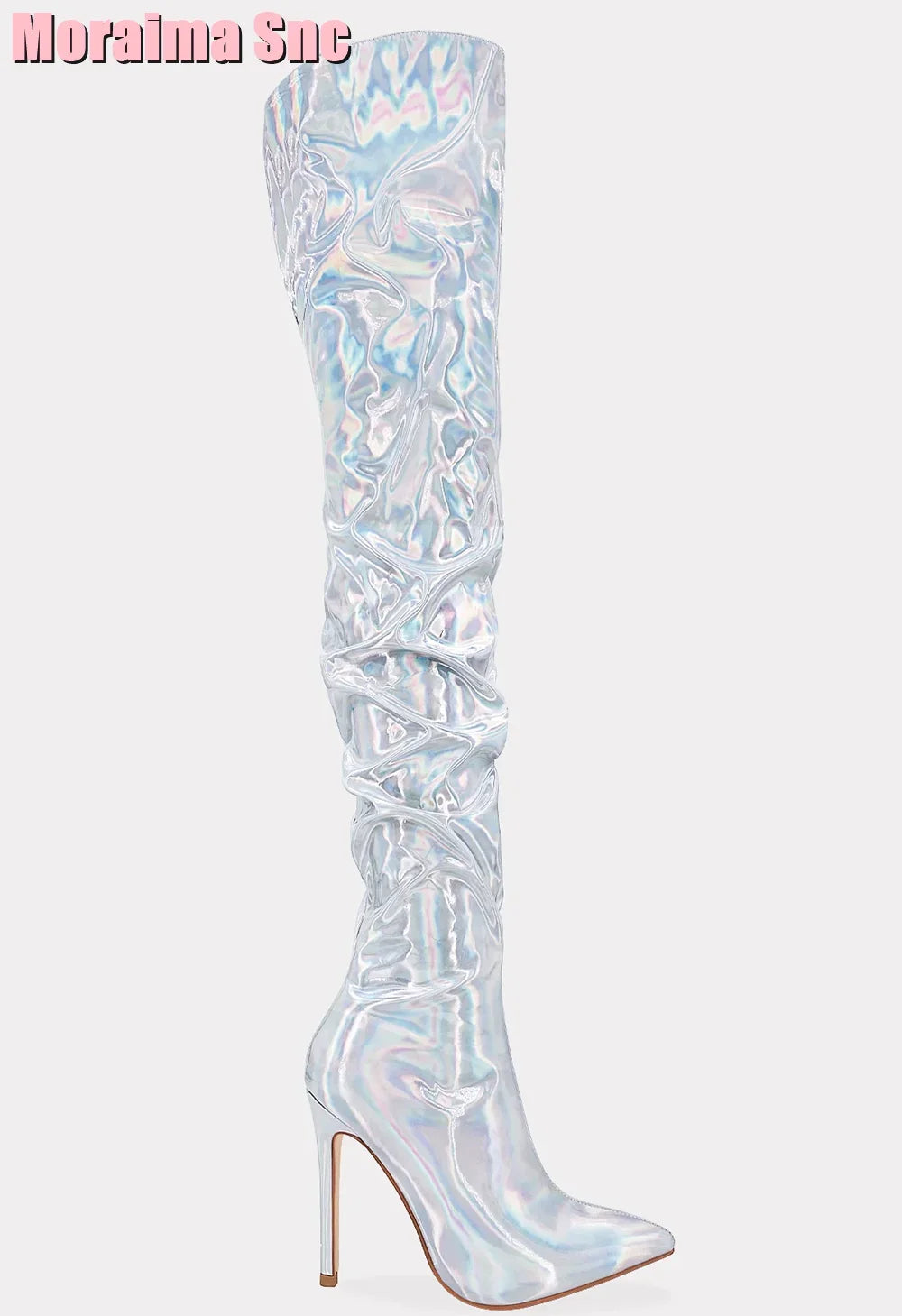 Elegant Pleated Patent Leather Stiletto Boots for Women