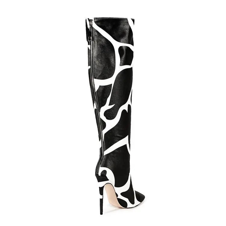 Fashion Stretch Back Zipper Stiletto Pointed Toe Knee High Boots for Women