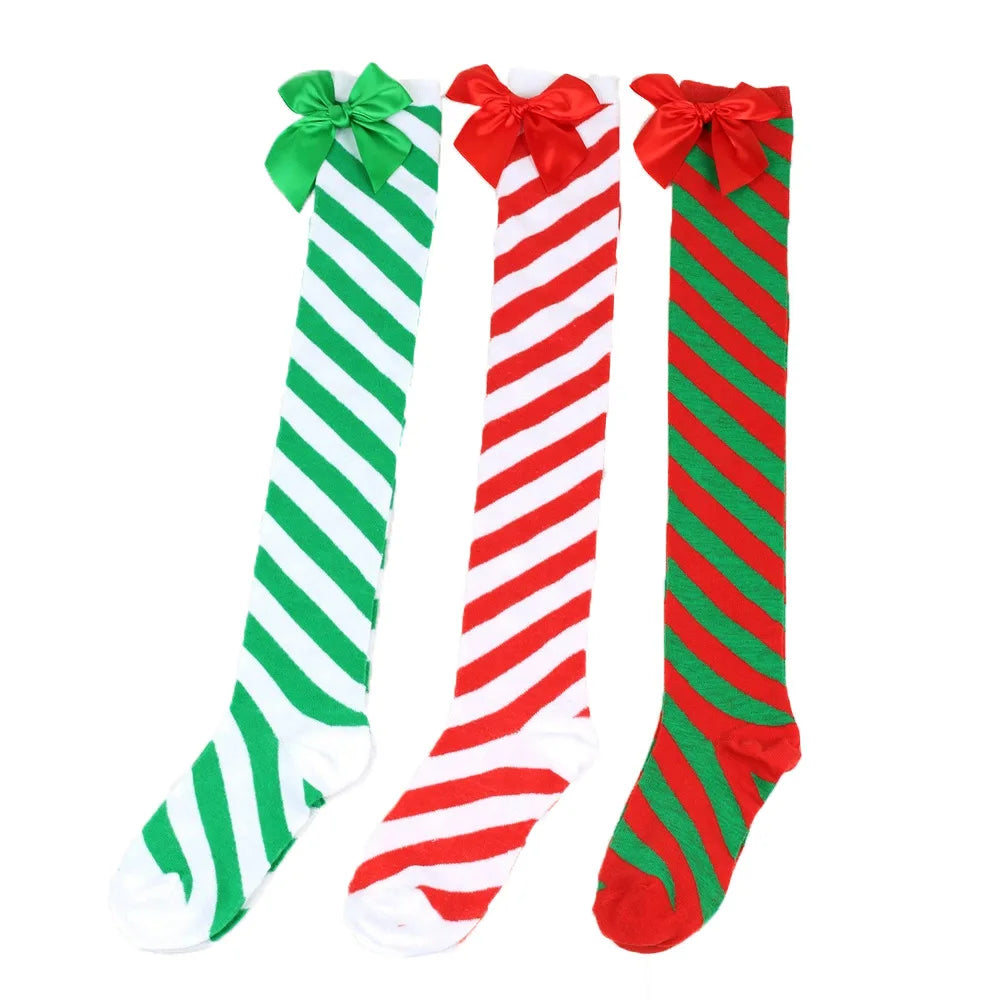 Red And Green Striped Christmas Stockings With Bows for Women