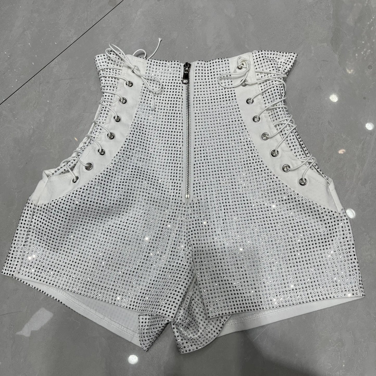 Summer New Fashion Hot Girl Design Heavy High Waistshorts Women's Tie Back Zipper Design Tight Hip Covering Nightclub Hot Pants