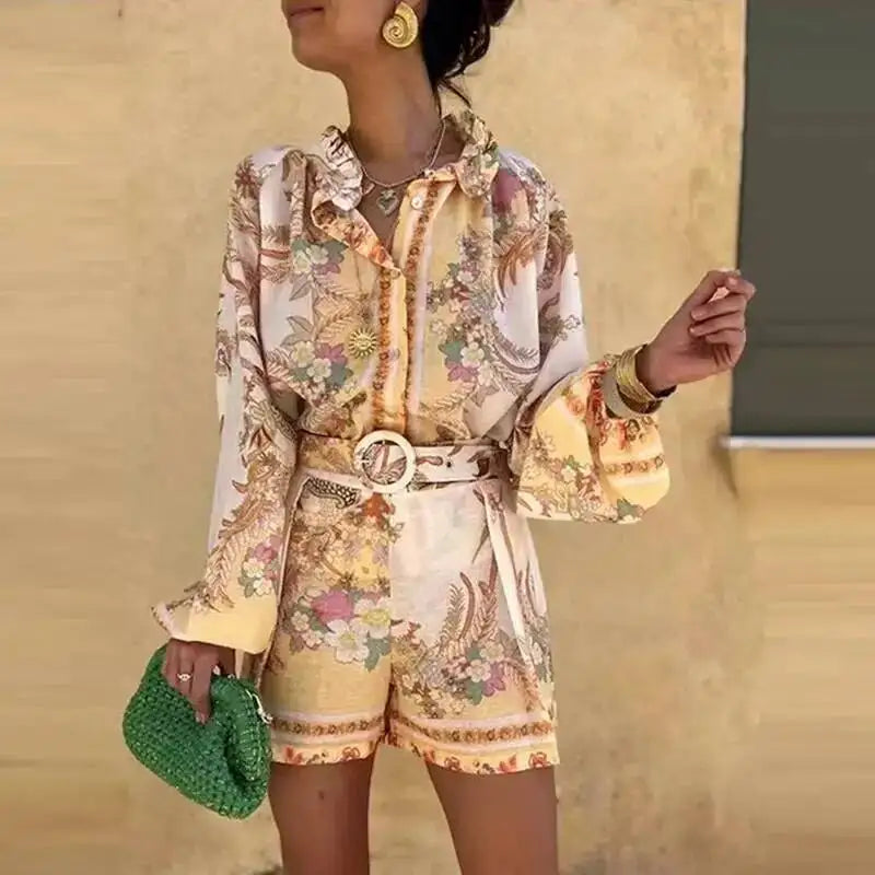 Casual Print Relaxed Fit Top and Shorts Set for Women