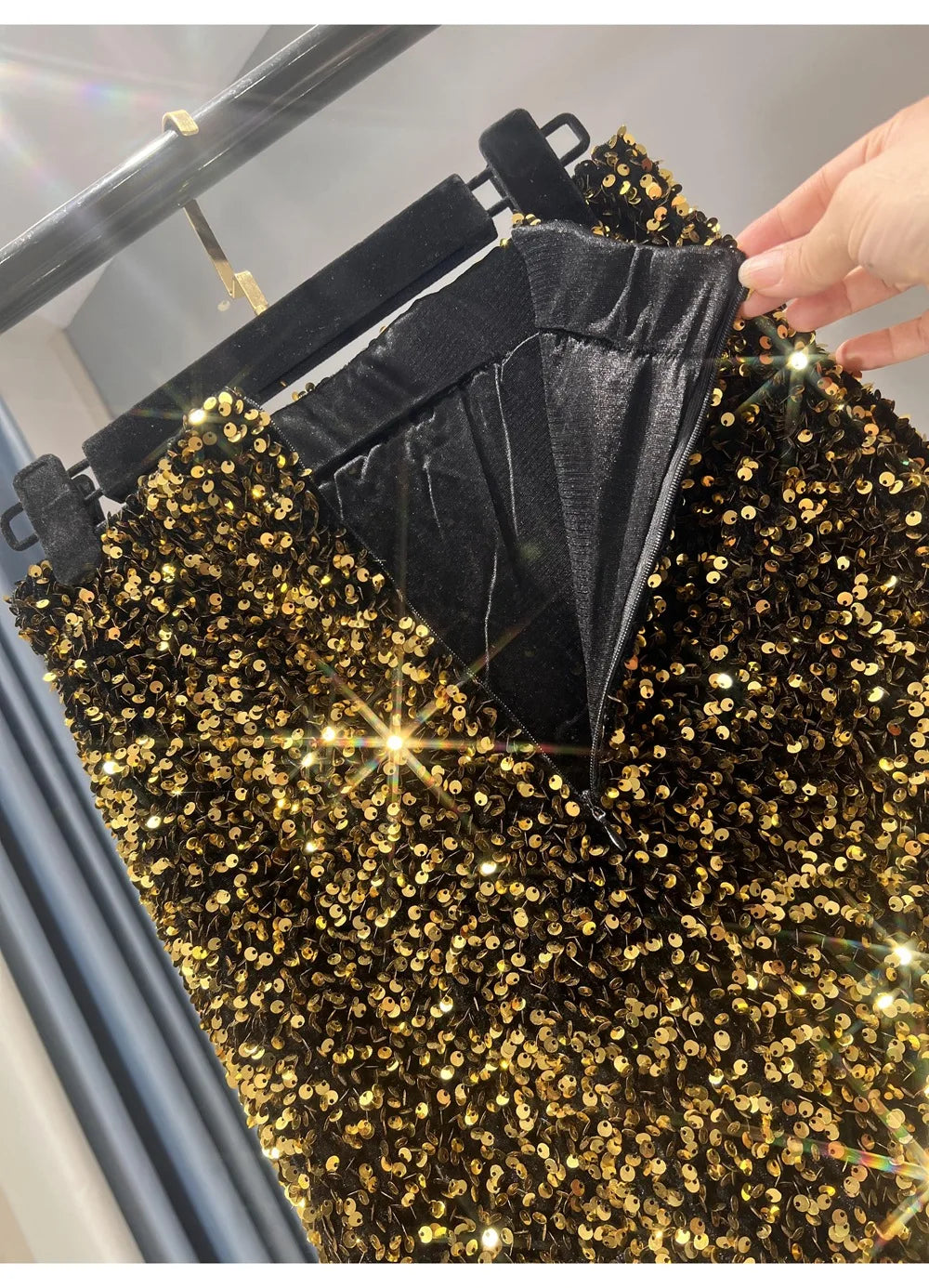 Blingbling New Autumn Winter All-match Mid-long Bodycon Skirt Colorful Sequins Elastic High Waist Slimming Lady Pencil Skirts