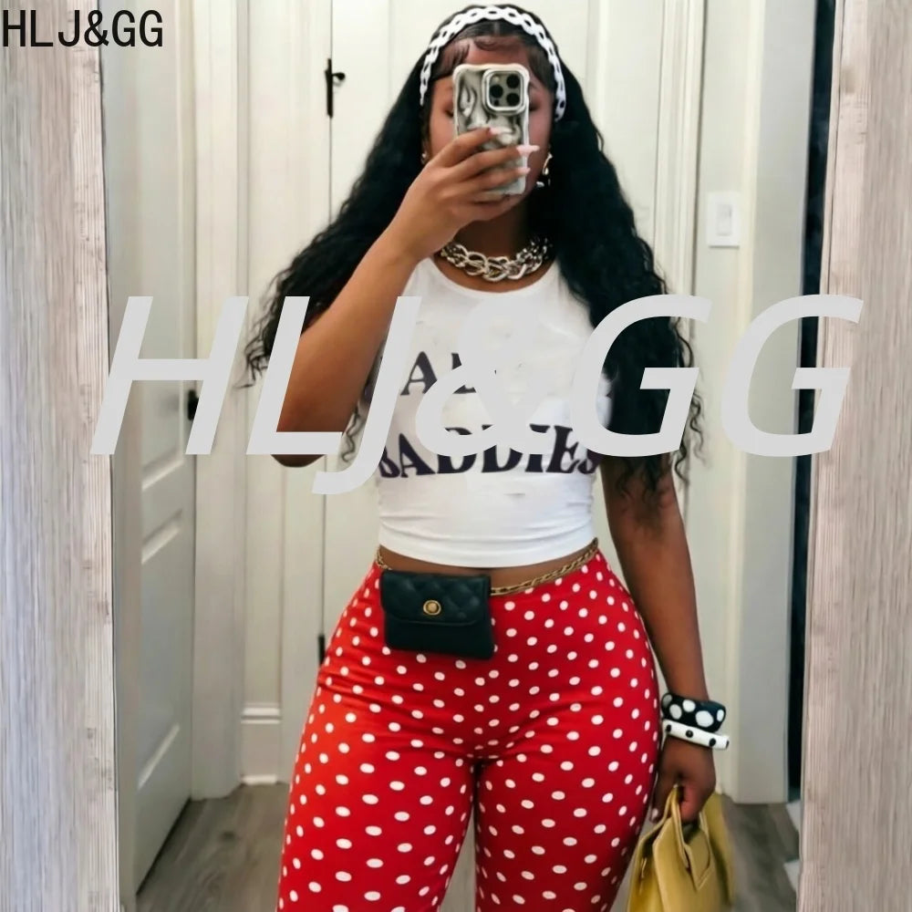 Chic Polka Dot Letter Print Two Piece Set for Women