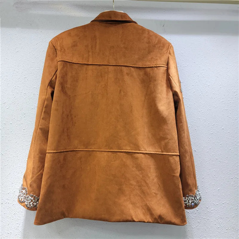 YEAE beaded diamond flower jacket niche lapel single-breasted casual loose long-sleeved jacket