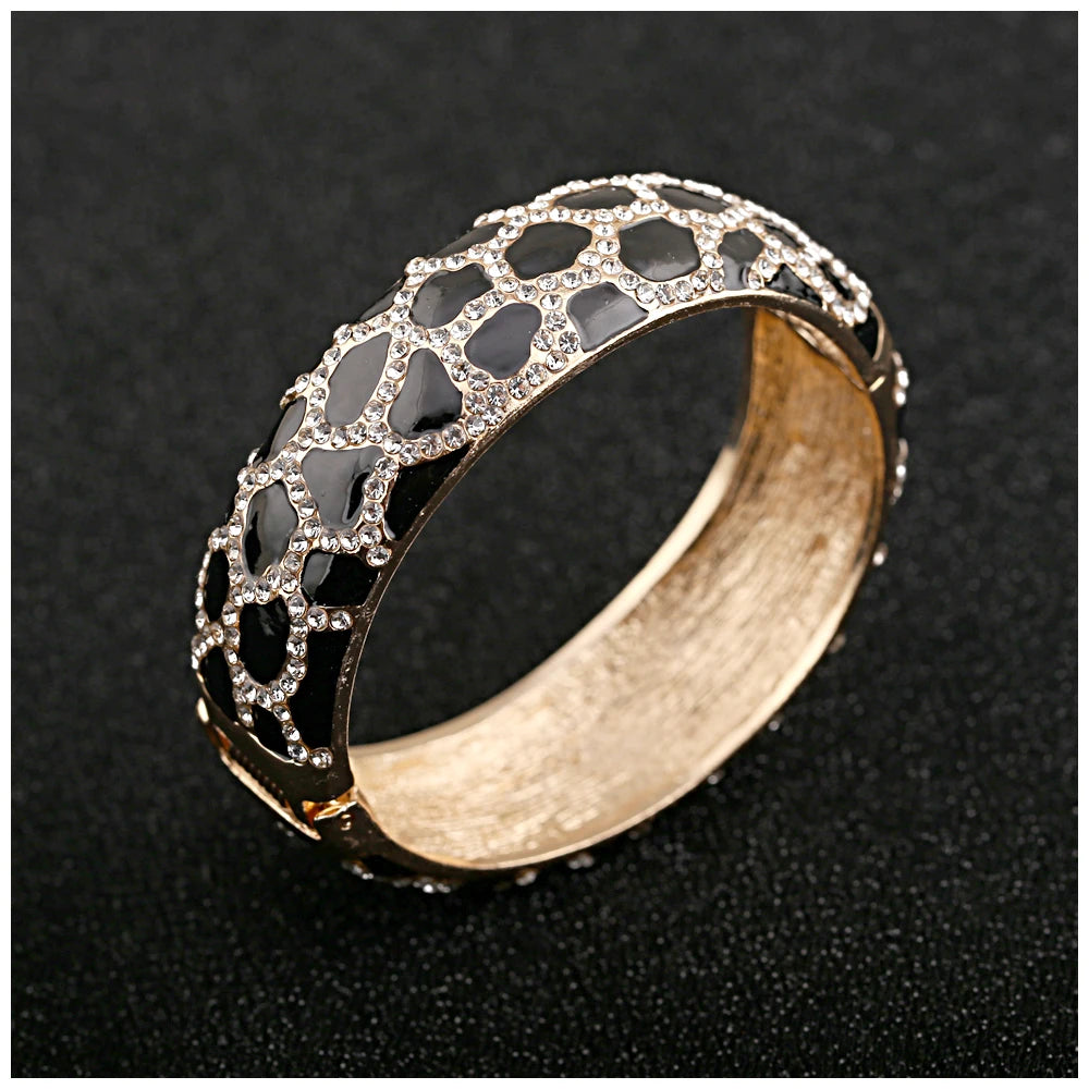 Colorful Enameled Rhinestone Statement Bangle Bracelet for Women