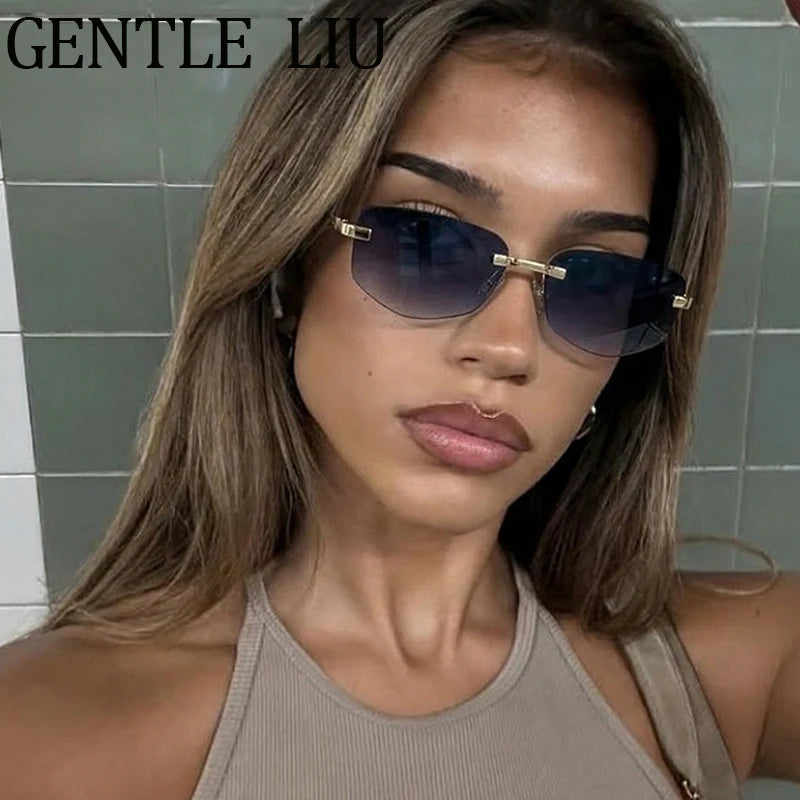 Rimless Geometric Fashion Sunglasses