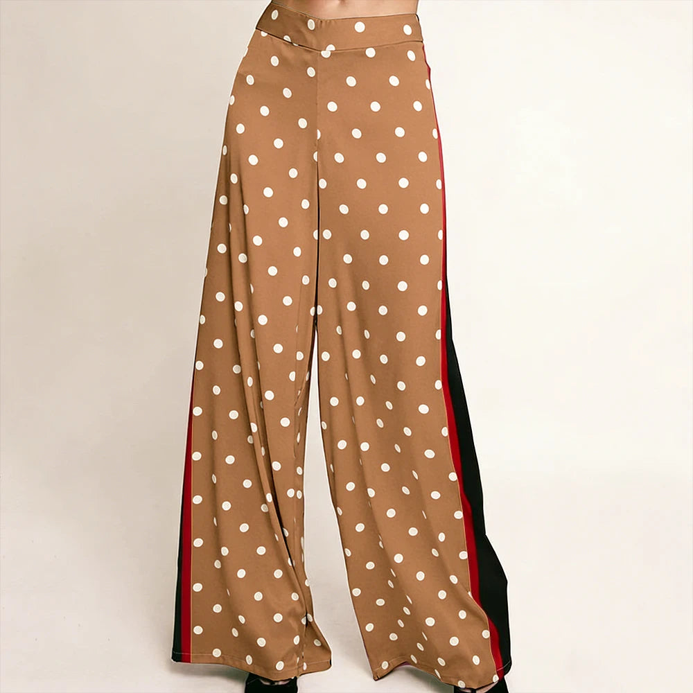 Elegant High Waist Polka Dot Wide Leg Satin Pants For Women