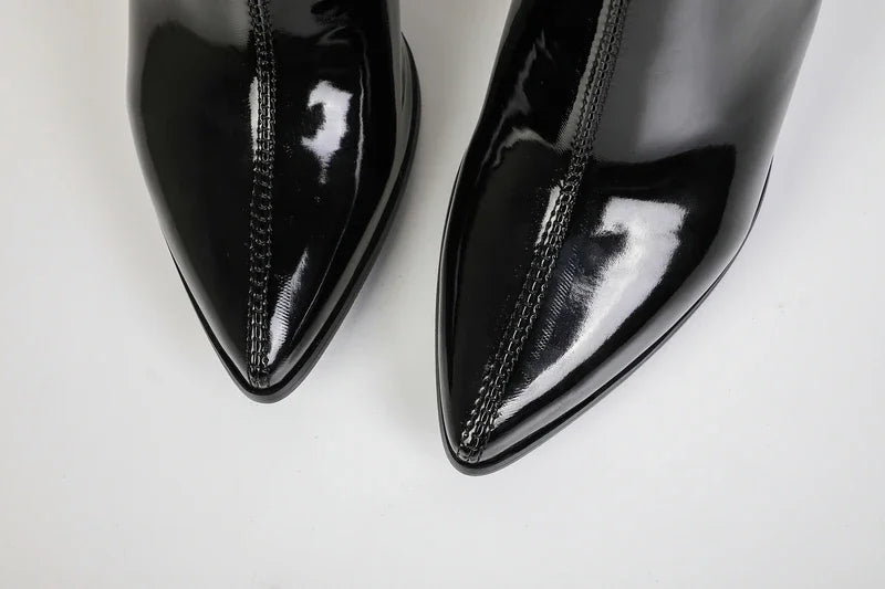 Glossy Patent Leather Zipper Ankle Boots for Women