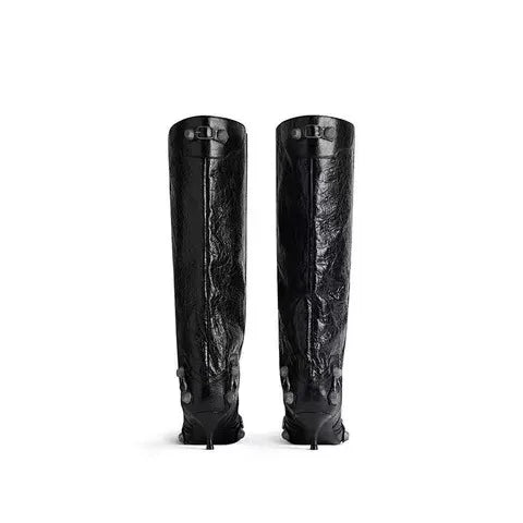 Punk Style Knee-High Rivet Detail Motorcycle Boots for Women