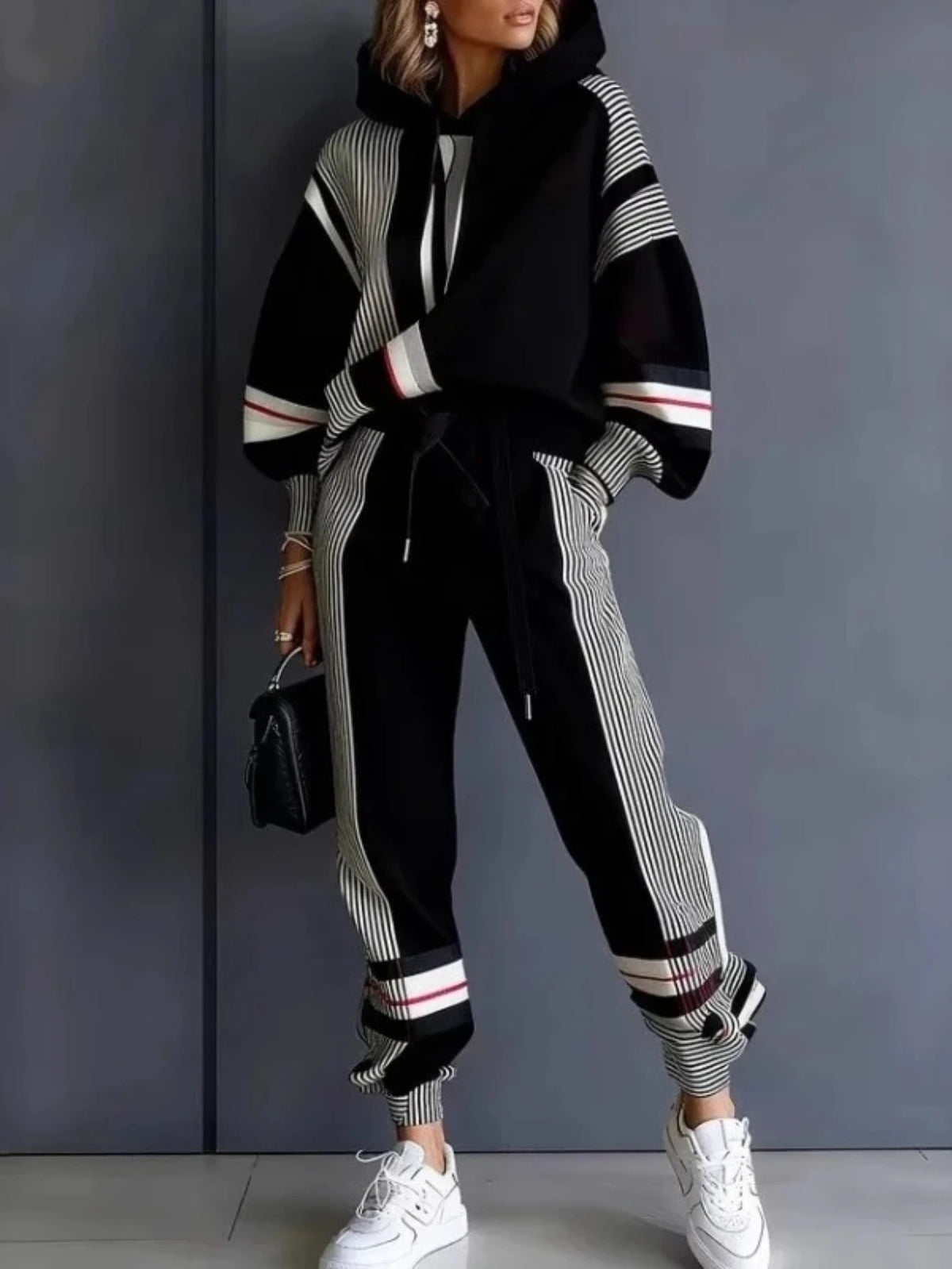 Loose Fit American Stripe Two Piece Loungewear Set for Women