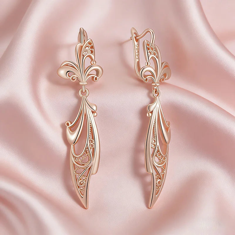 Glossy Rose Gold Flower Drop Earrings